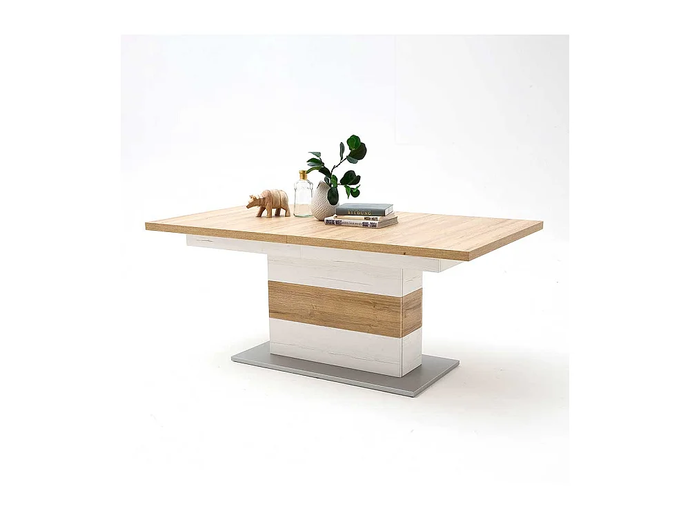 Ausziehbarer Landhaus Esstisch in Weiß und Eichefarben Säulengestell