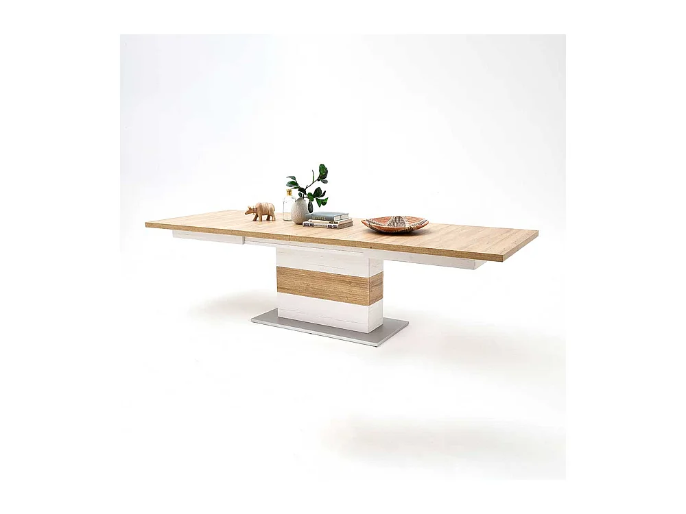 Ausziehbarer Landhaus Esstisch in Weiß und Eichefarben Säulengestell