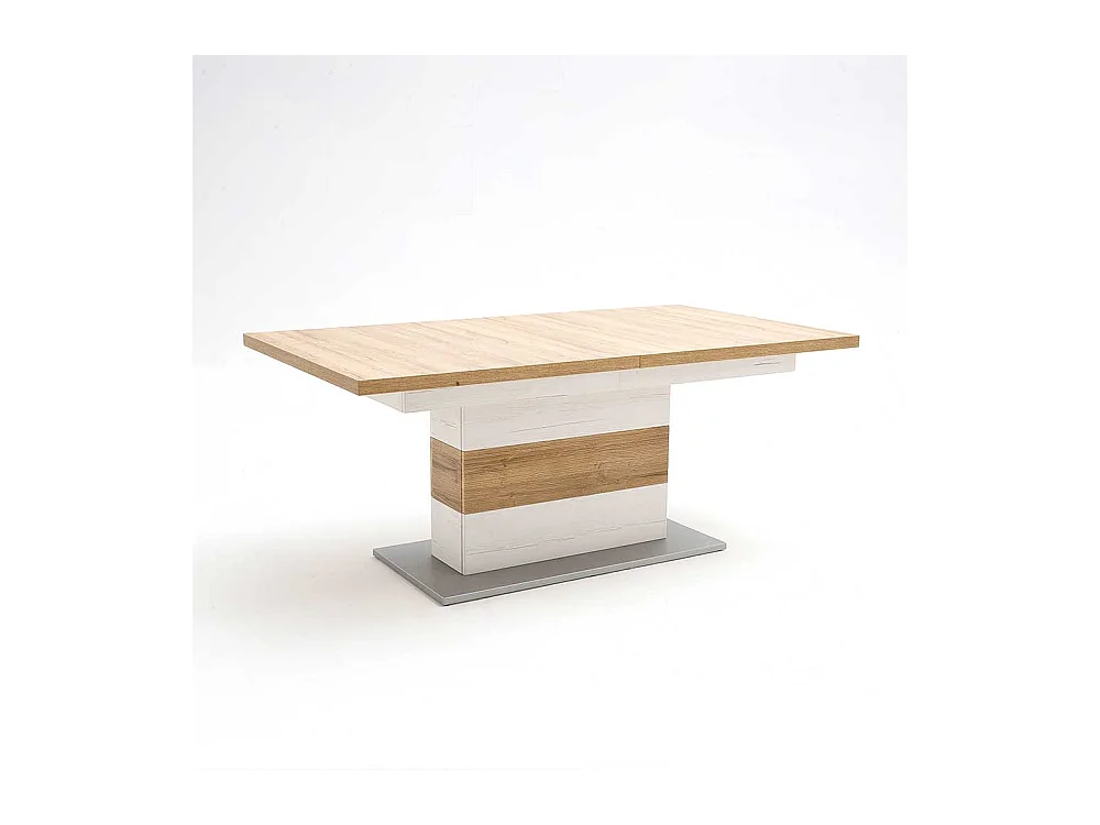 Ausziehbarer Landhaus Esstisch in Weiß und Eichefarben Säulengestell