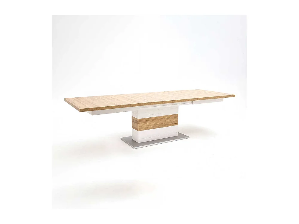 Ausziehbarer Landhaus Esstisch in Weiß und Eichefarben Säulengestell