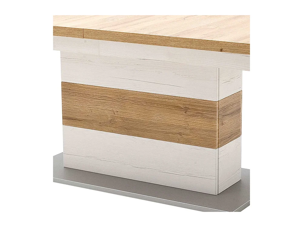 Ausziehbarer Landhaus Esstisch in Weiß und Eichefarben Säulengestell