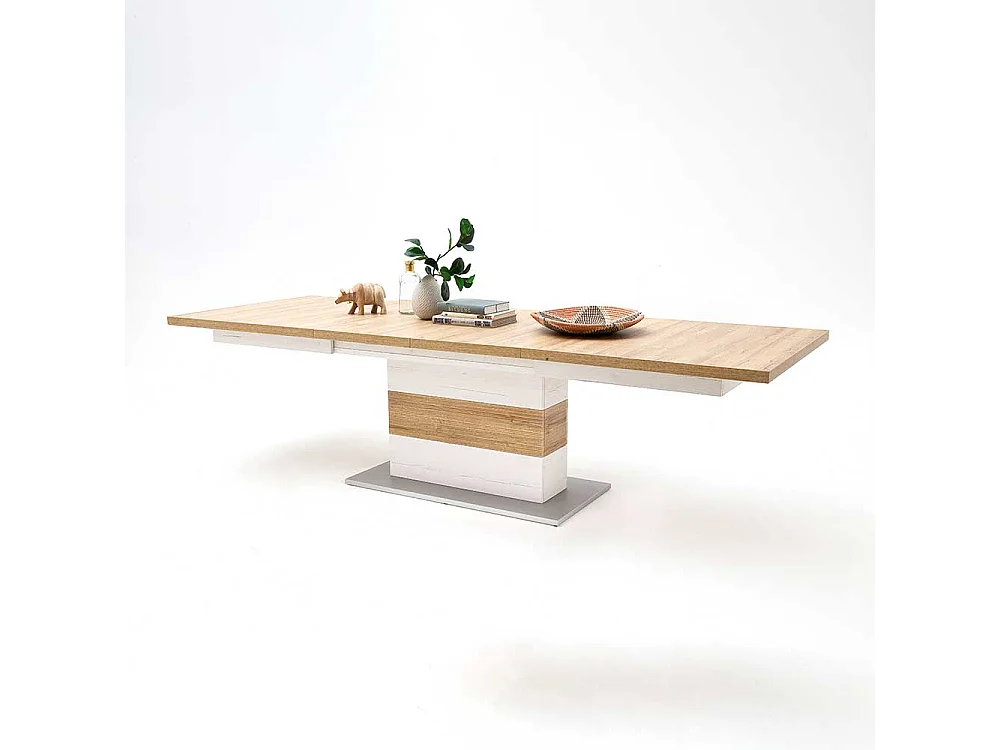 Ausziehbarer Landhaus Esstisch in Weiß und Eichefarben Säulengestell