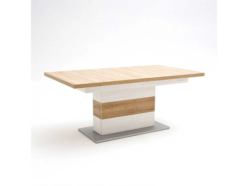 Ausziehbarer Landhaus Esstisch in Weiß und Eichefarben Säulengestell