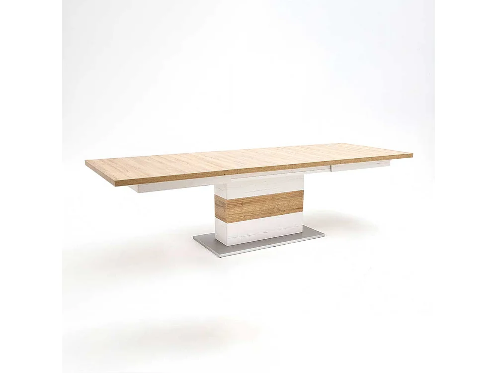 Ausziehbarer Landhaus Esstisch in Weiß und Eichefarben Säulengestell