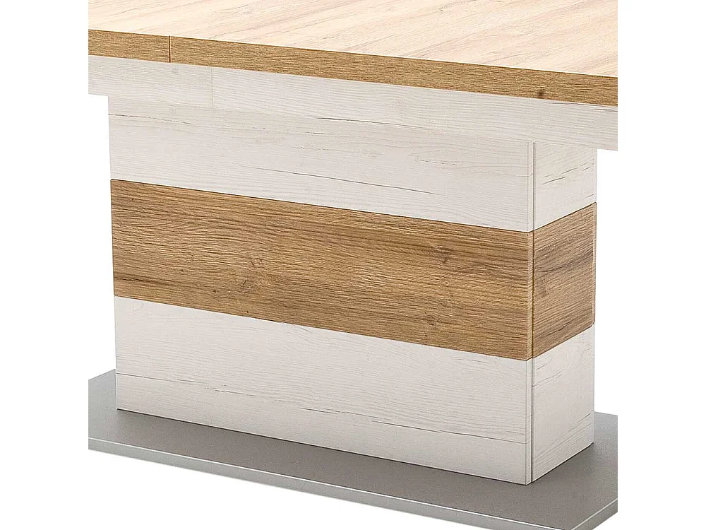 Ausziehbarer Landhaus Esstisch in Weiß und Eichefarben Säulengestell