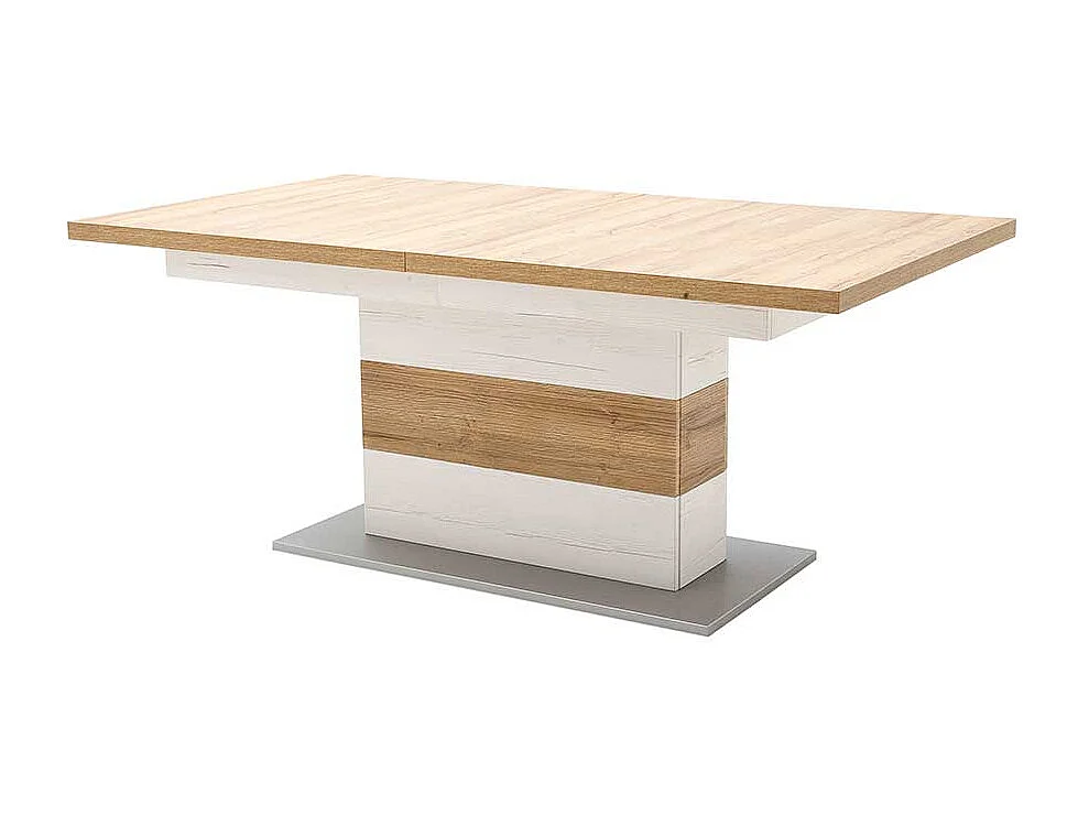 Ausziehbarer Landhaus Esstisch in Weiß und Eichefarben Säulengestell