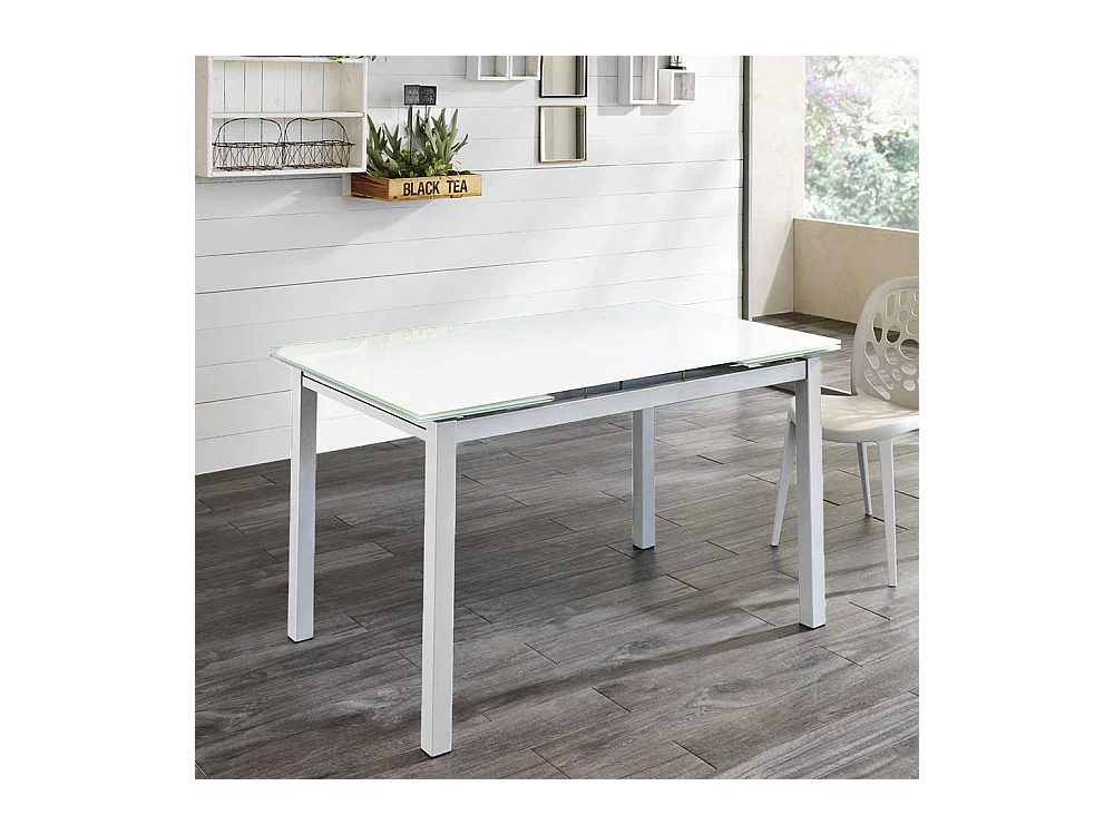 Ausziehbarer Tisch in Weiß Glasplatte
