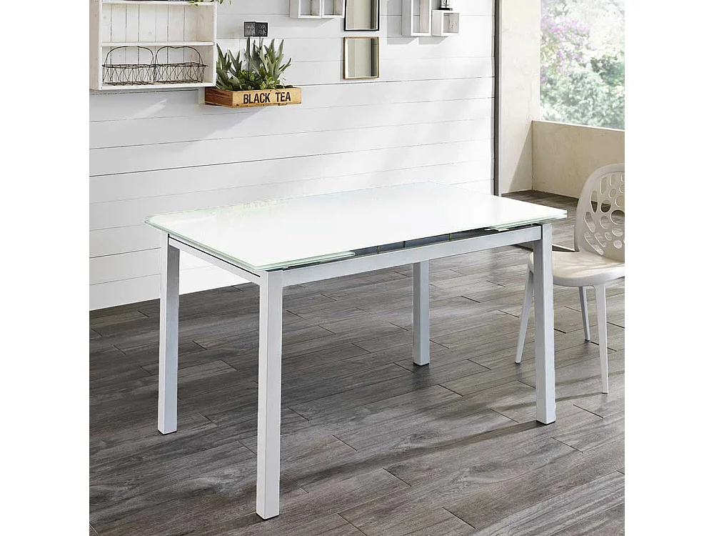 Ausziehbarer Tisch in Weiß Glasplatte