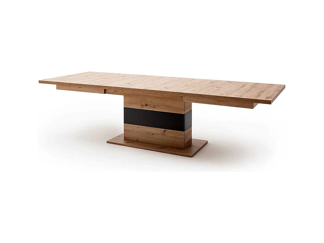 Ausziehbarer Esstisch mit Säulengestell Eiche Optik und Anthrazit