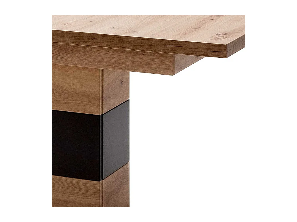 Ausziehbarer Esstisch mit Säulengestell Eiche Optik und Anthrazit