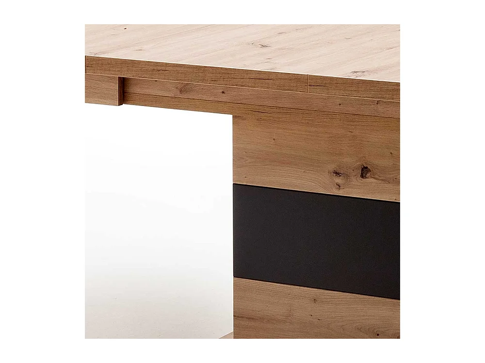 Ausziehbarer Esstisch mit Säulengestell Eiche Optik und Anthrazit