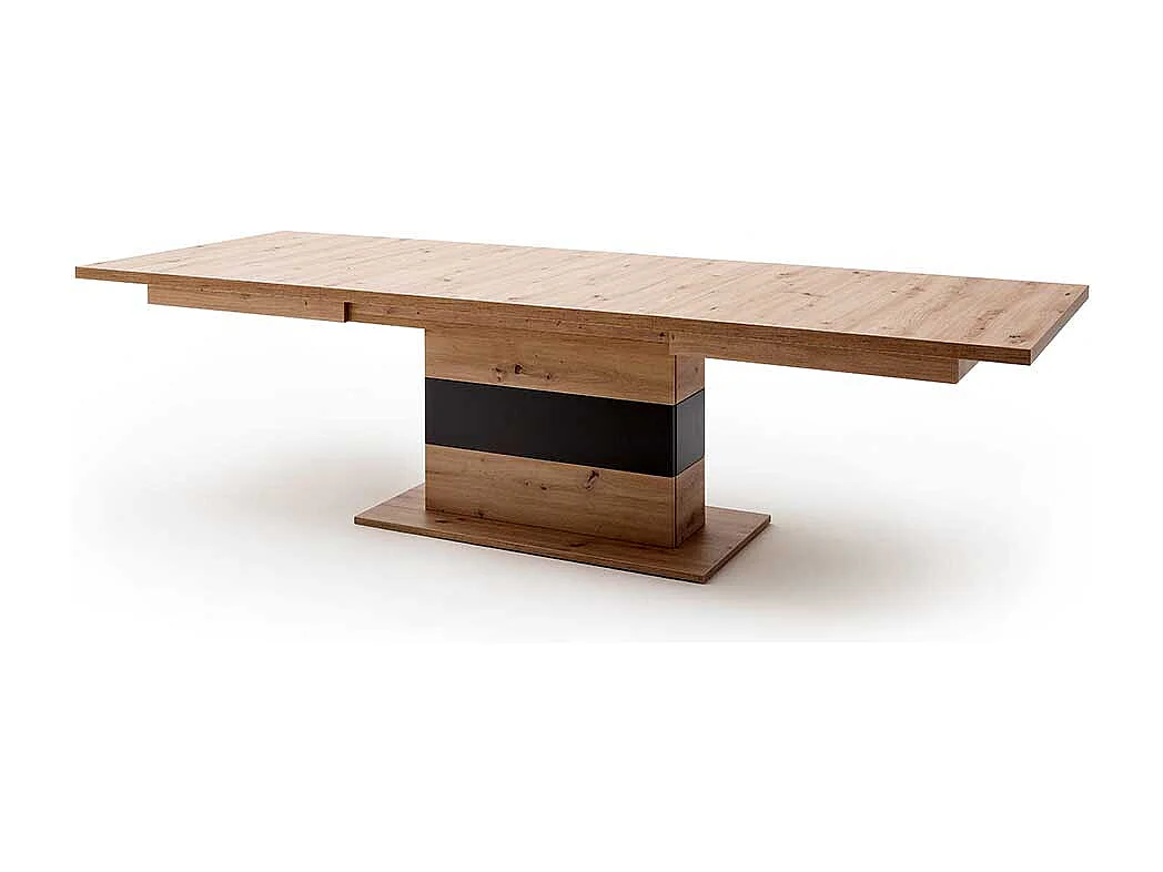 Ausziehbarer Esstisch mit Säulengestell Eiche Optik und Anthrazit