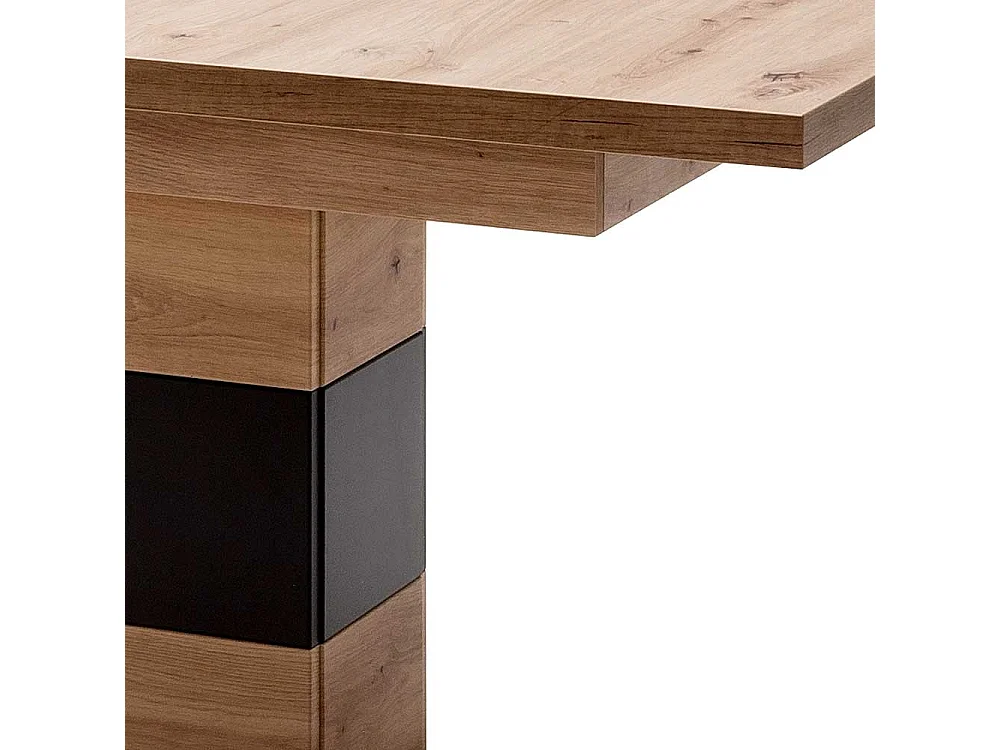 Ausziehbarer Esstisch mit Säulengestell Eiche Optik und Anthrazit