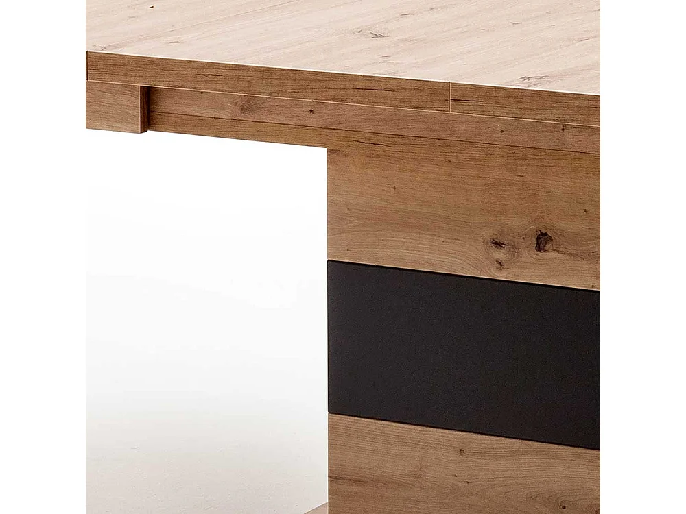 Ausziehbarer Esstisch mit Säulengestell Eiche Optik und Anthrazit