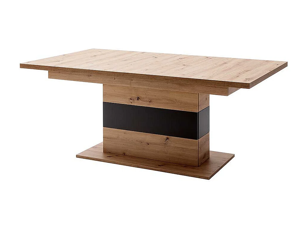 Ausziehbarer Esstisch mit Säulengestell Eiche Optik und Anthrazit