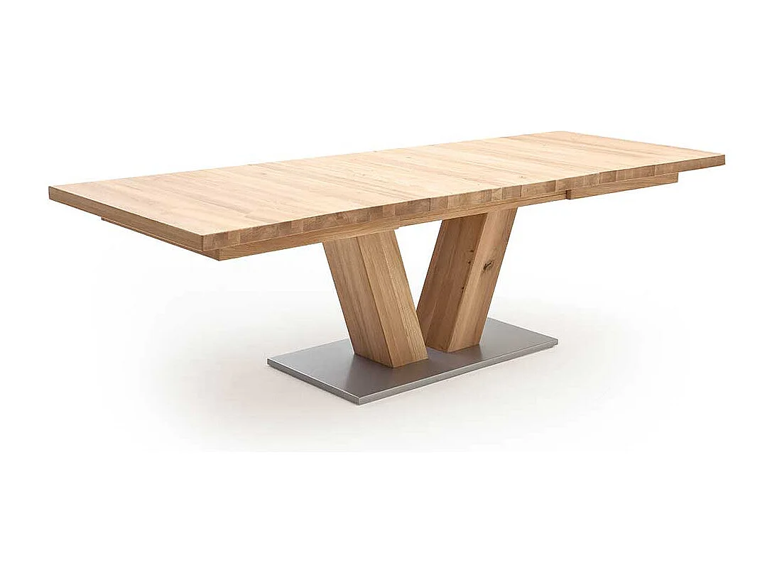 Ausziehbarer Tisch mit V-Fußgestell Eiche Massivholz