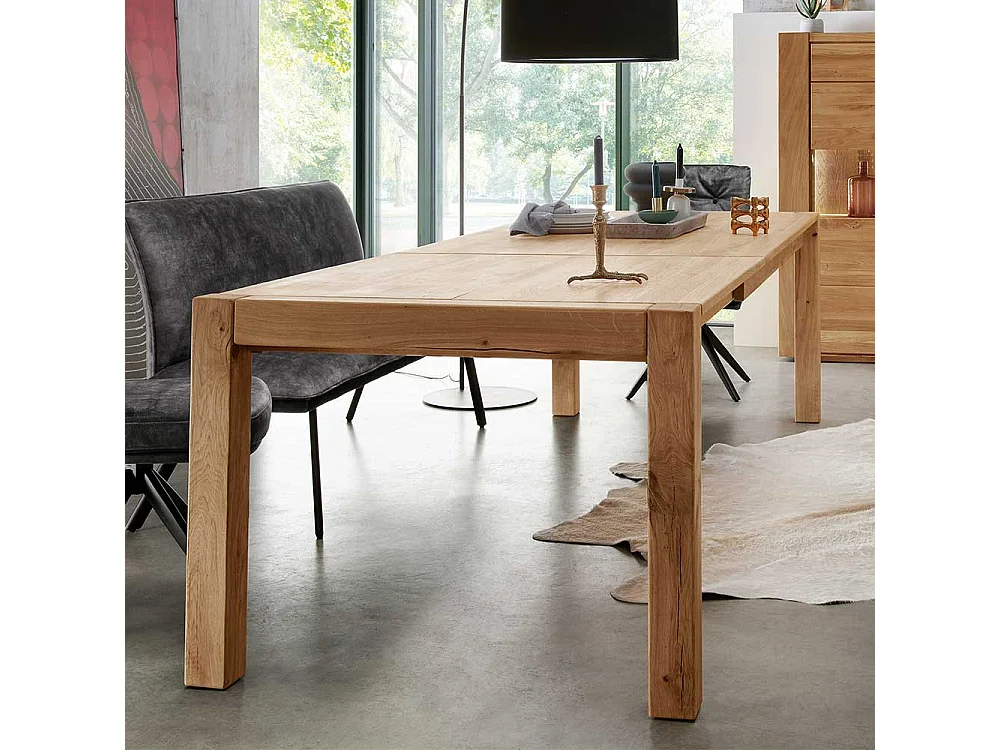 Tisch Massivholz ausziehbar aus Wildeiche Front Butterflyauszug