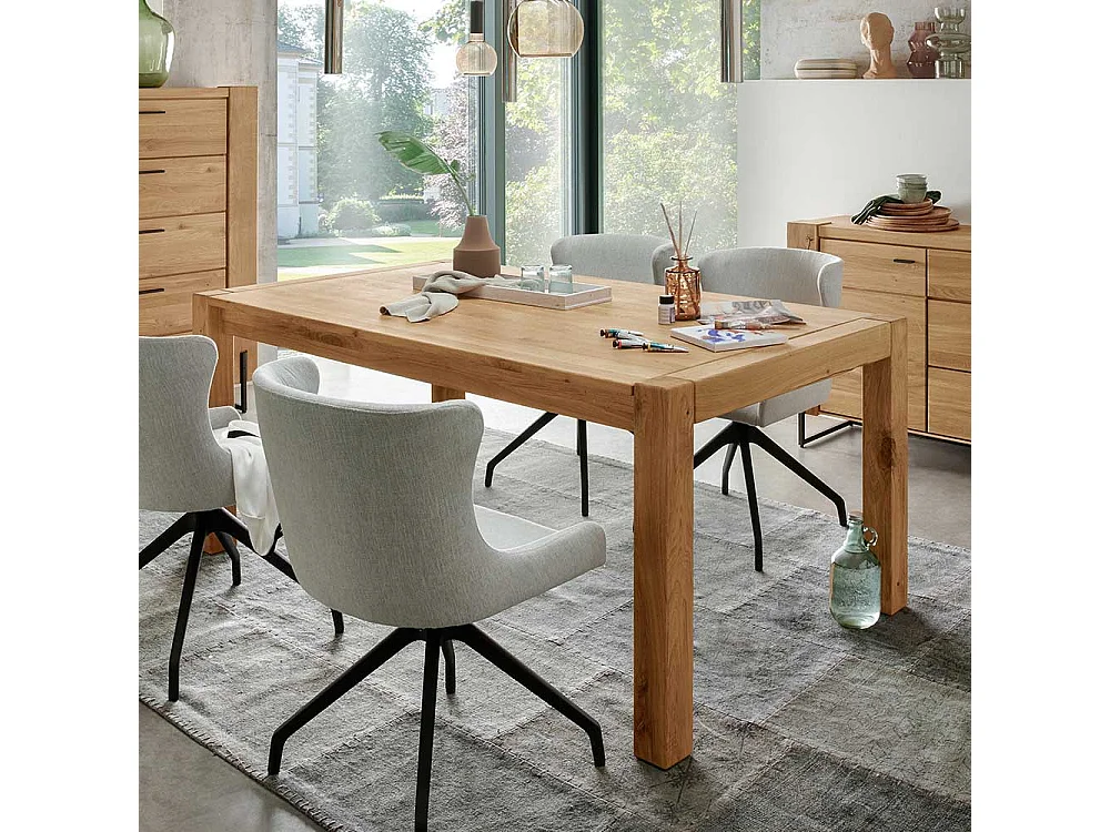 Tisch Massivholz ausziehbar aus Wildeiche Front Butterflyauszug