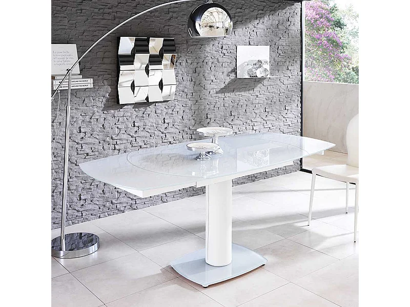 Glas Esszimmertisch in Weiß ausziehbar