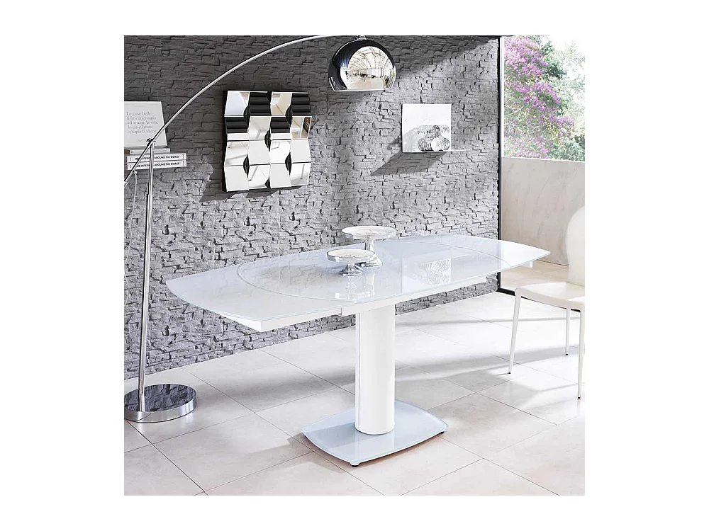 Glas Esszimmertisch in Weiß ausziehbar