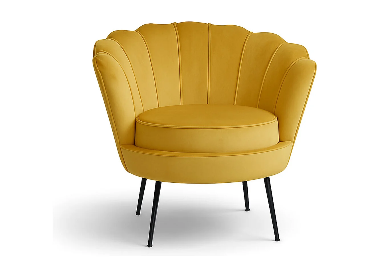 Nice Fauteuil en velours curry jaune.