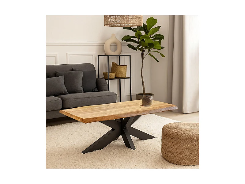 Table basse 120 x 60 cm en chêne clair massif et métal noir - OTTAWA