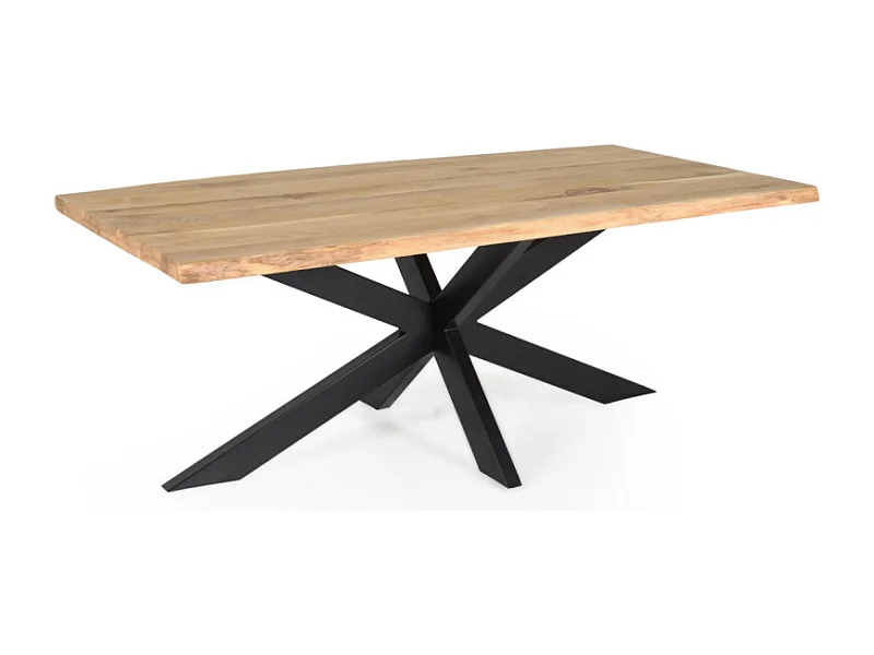 Table 200 x 100 cm bois de chêne et pied croix en métal noir - OTTAWA