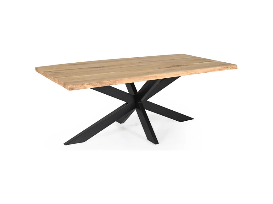 Table 200 x 100 cm bois de chêne et pied croix en métal noir - OTTAWA