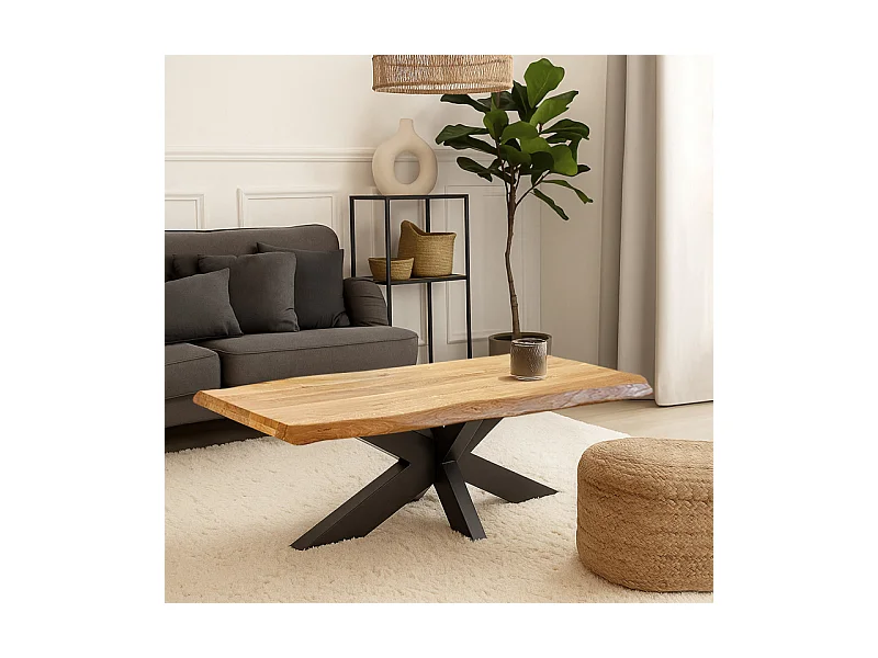 Table basse 140 x 70 cm en chêne clair massif et métal noir - OTTAWA