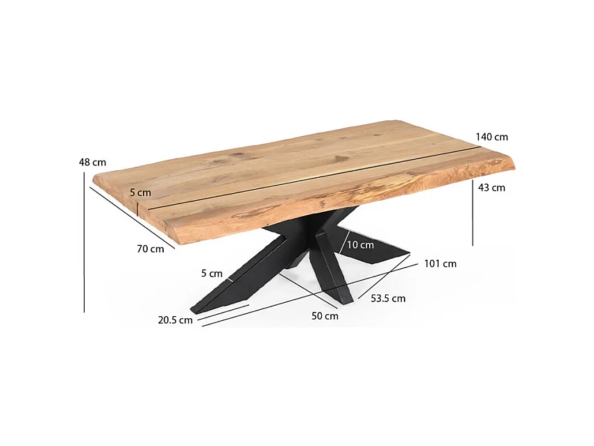Table basse 140 x 70 cm en chêne clair massif et métal noir - OTTAWA
