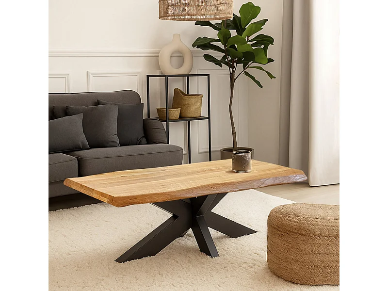 Table basse 140 x 70 cm en chêne clair massif et métal noir - OTTAWA