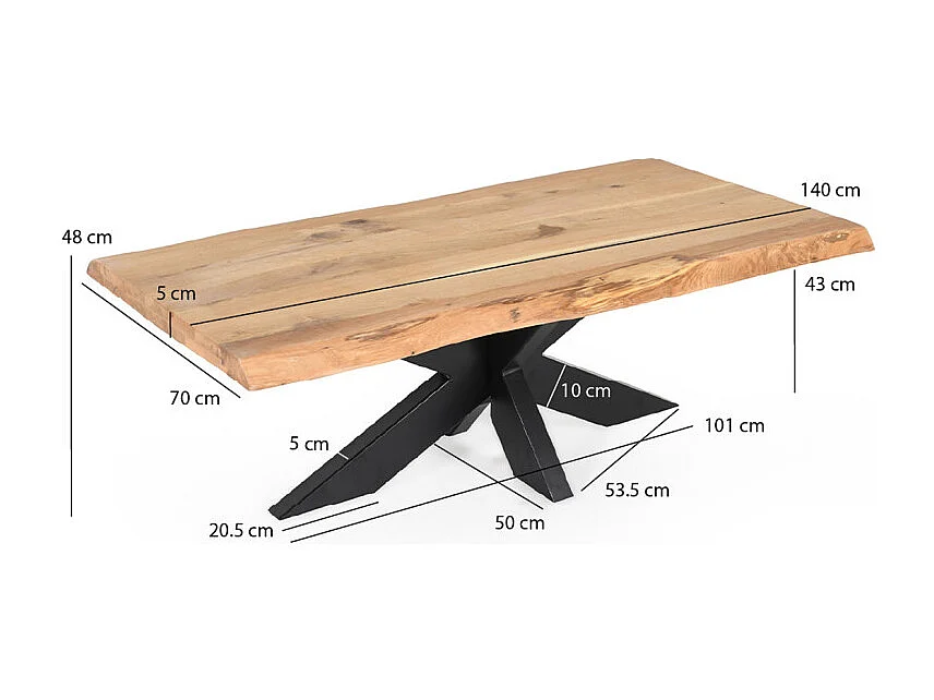 Table basse 140 x 70 cm en chêne clair massif et métal noir - OTTAWA
