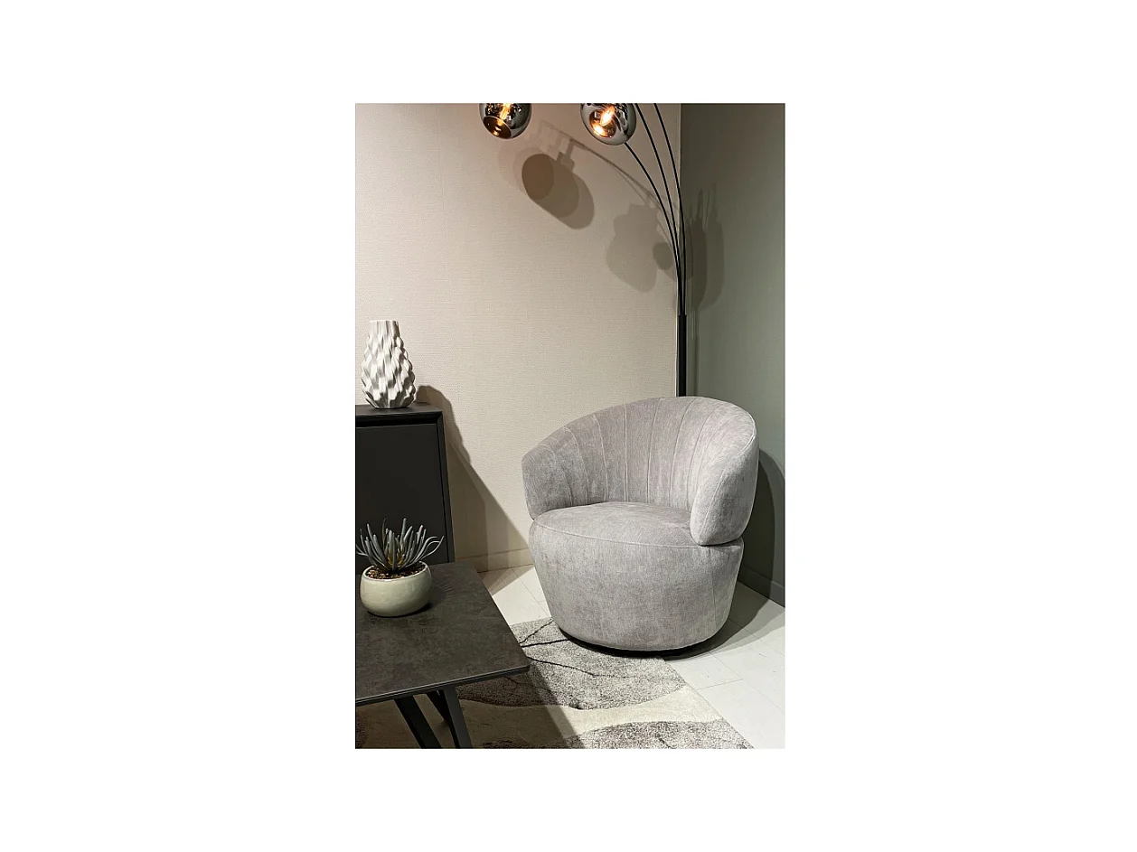 Fauteuil rond pivotant 360° tissu doux microfibre gris – COROLLA
