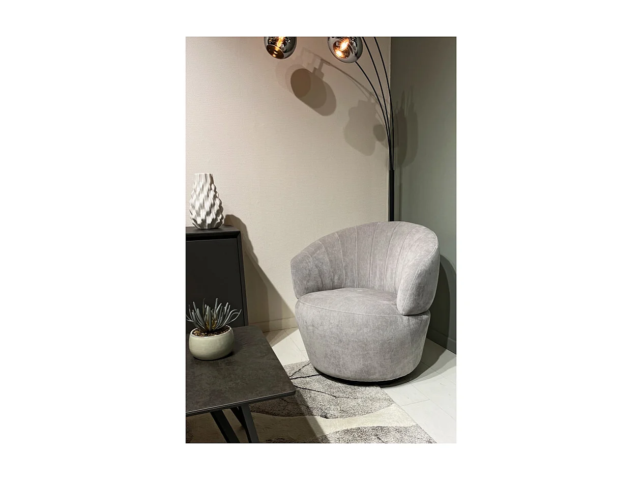 Fauteuil rond pivotant 360° tissu doux microfibre gris – COROLLA