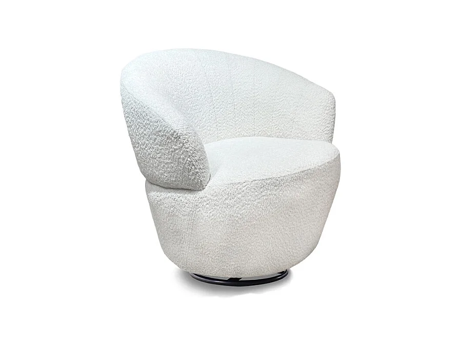 Fauteuil rond pivotant 360° tissu bouclé blanc cassé – COROLLA