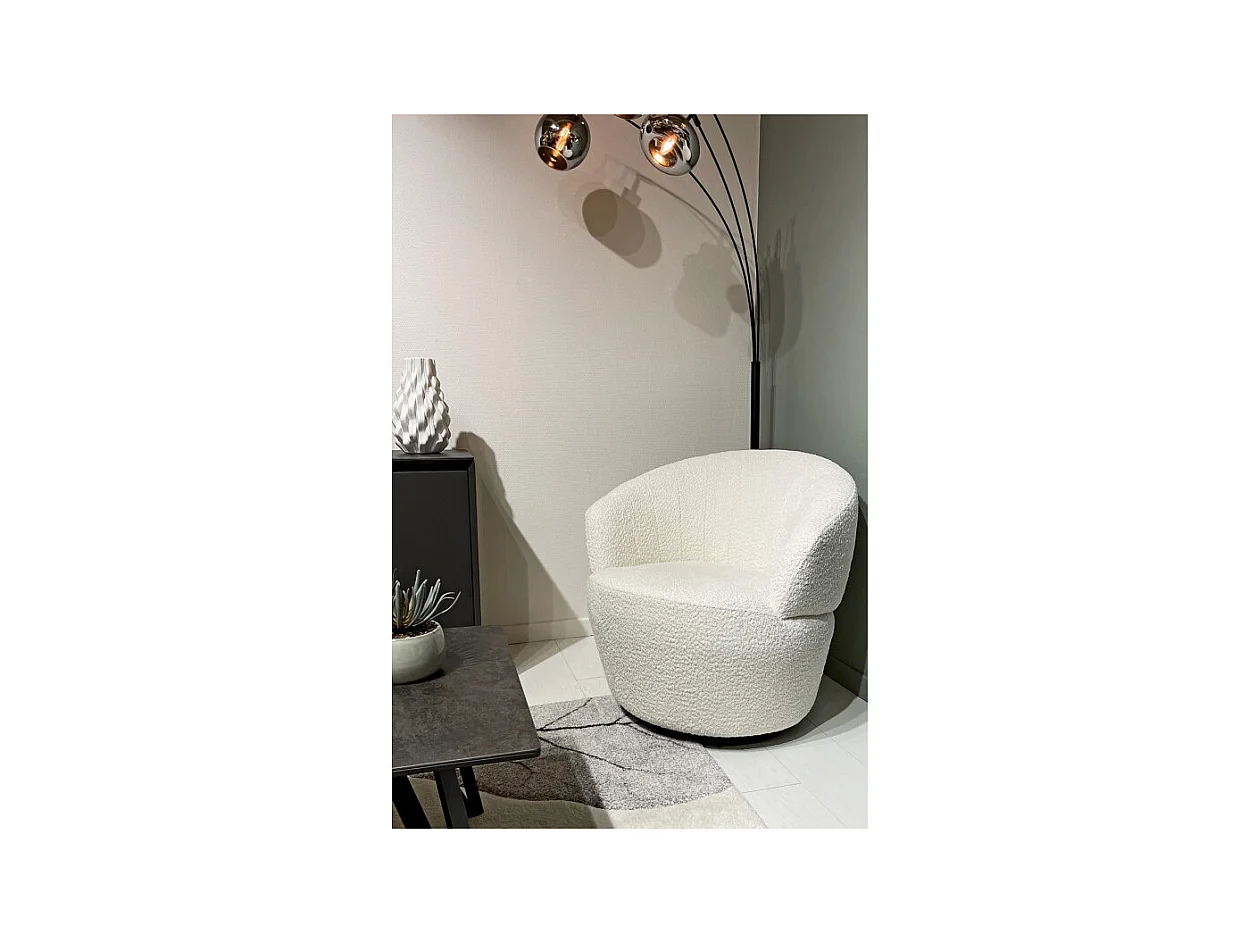 Fauteuil rond pivotant 360° tissu bouclé blanc cassé – COROLLA