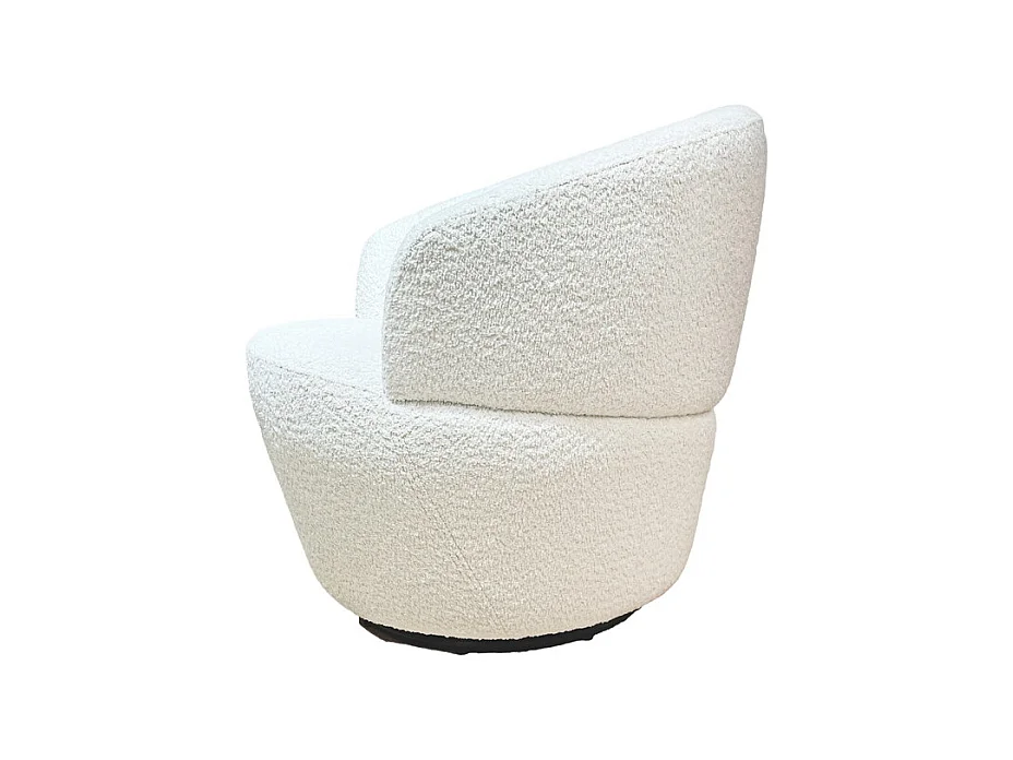 Fauteuil rond pivotant 360° tissu bouclé blanc cassé – COROLLA