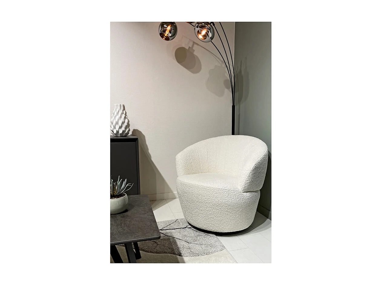 Fauteuil rond pivotant 360° tissu bouclé blanc cassé – COROLLA