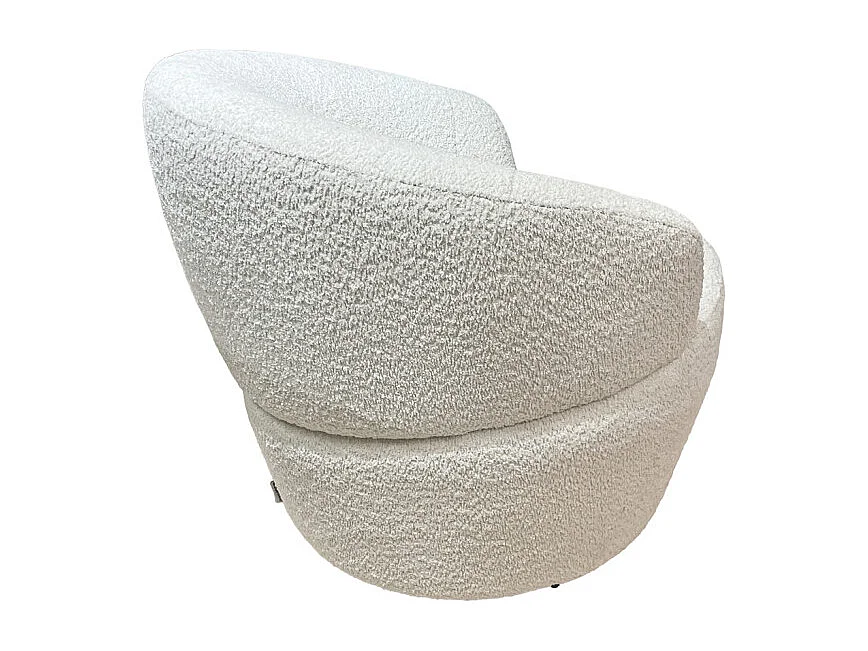 Fauteuil rond pivotant 360° tissu bouclé blanc cassé – COROLLA