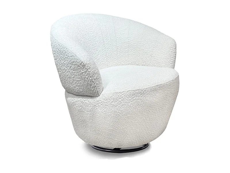 Fauteuil rond pivotant 360° tissu bouclé blanc cassé – COROLLA
