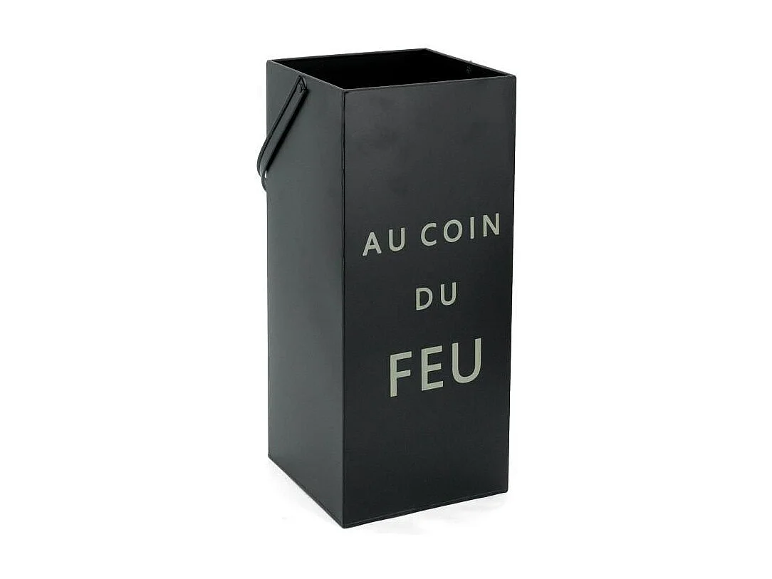 Valet de cheminée carré noir avec 4 accessoires – "Au coin du feu"