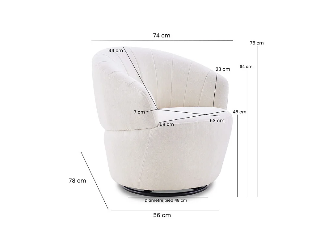 Fauteuil rond pivotant 360° tissu doux microfibre beige – COROLLA