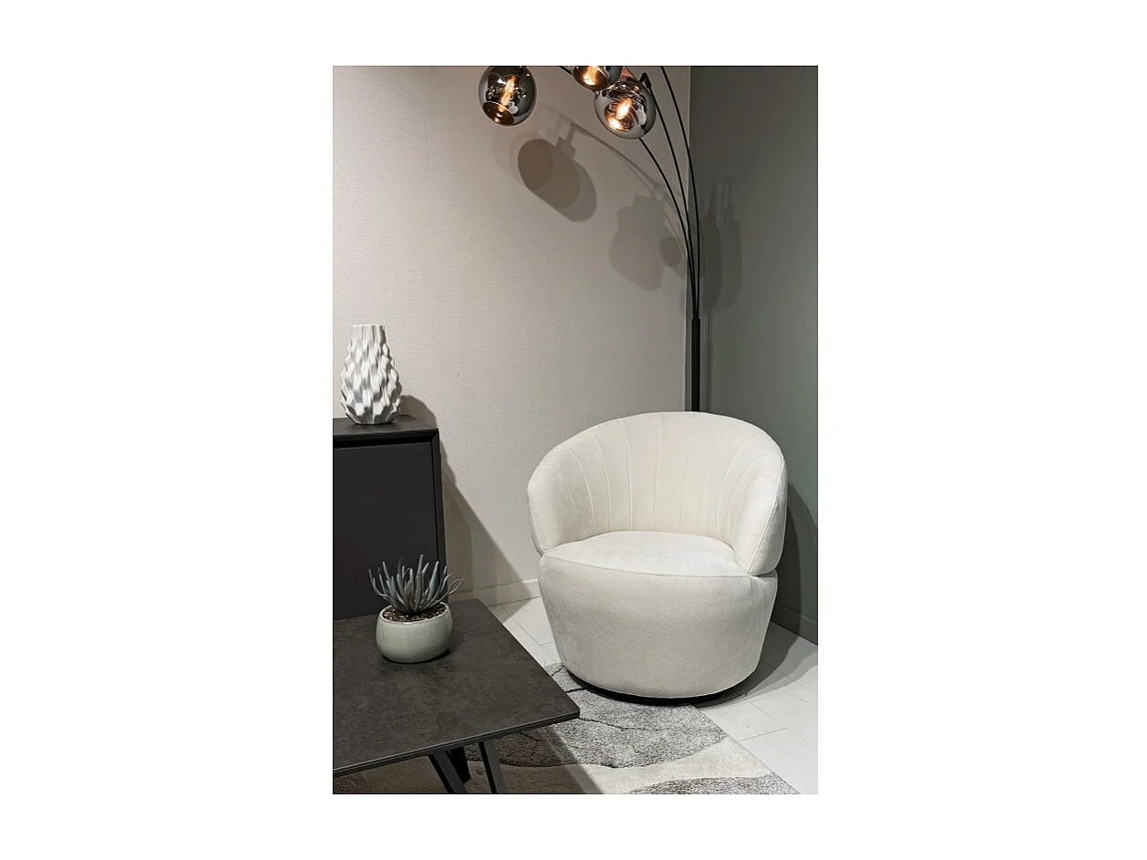 Fauteuil rond pivotant 360° tissu doux microfibre beige – COROLLA