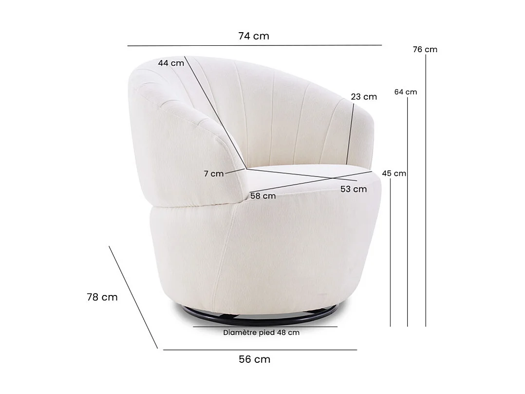 Fauteuil rond pivotant 360° tissu doux microfibre beige – COROLLA