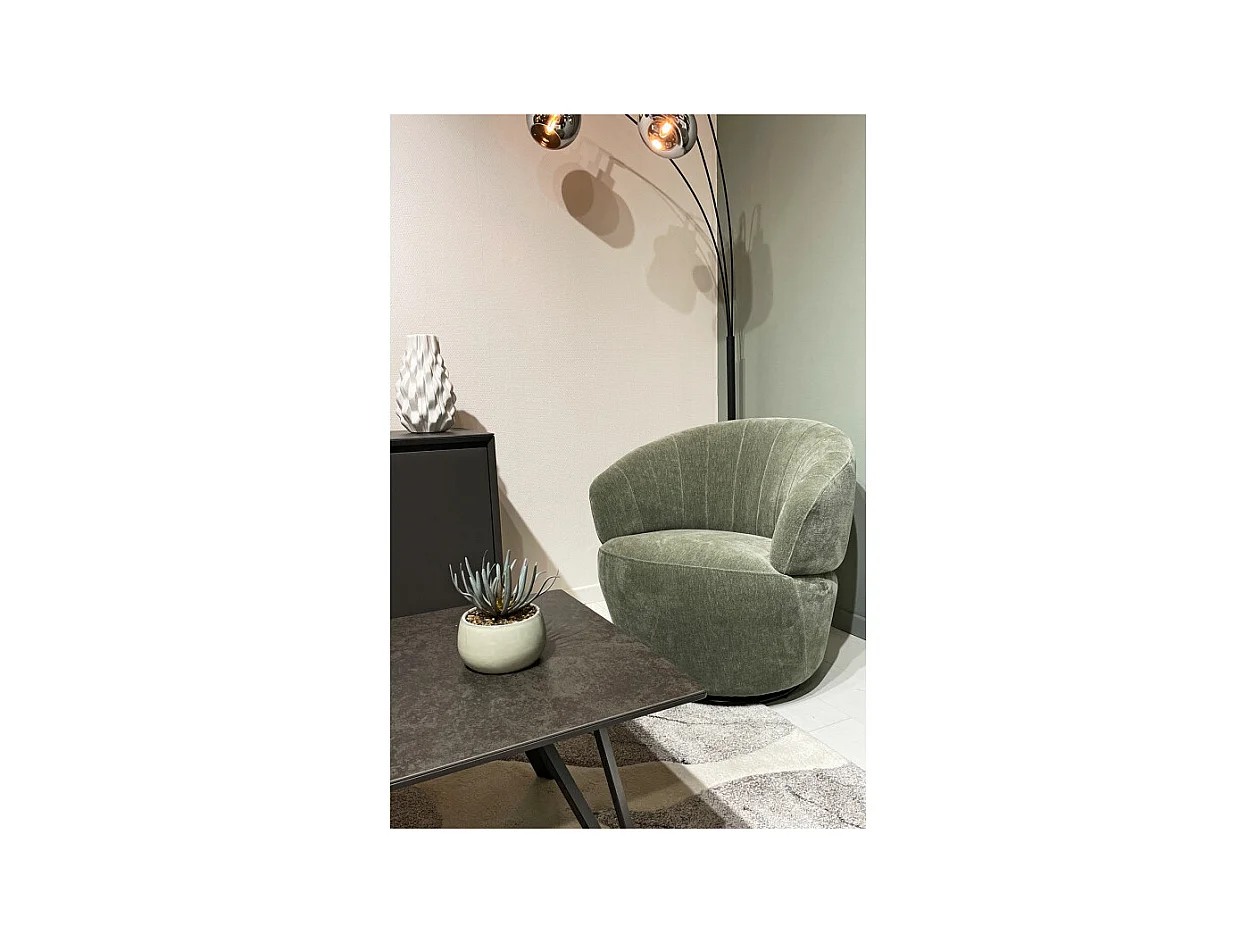 Fauteuil rond pivotant 360° tissu doux microfibre vert – COROLLA