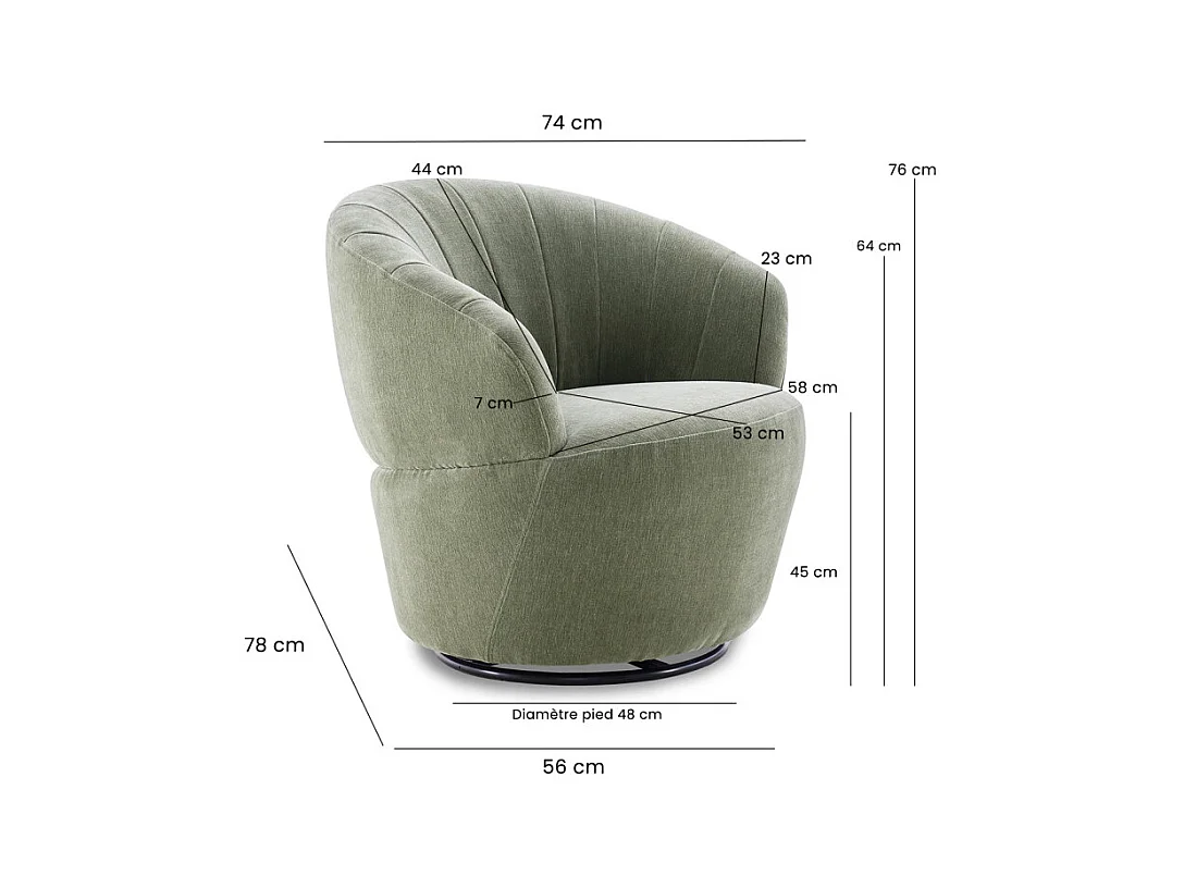 Fauteuil rond pivotant 360° tissu doux microfibre vert – COROLLA