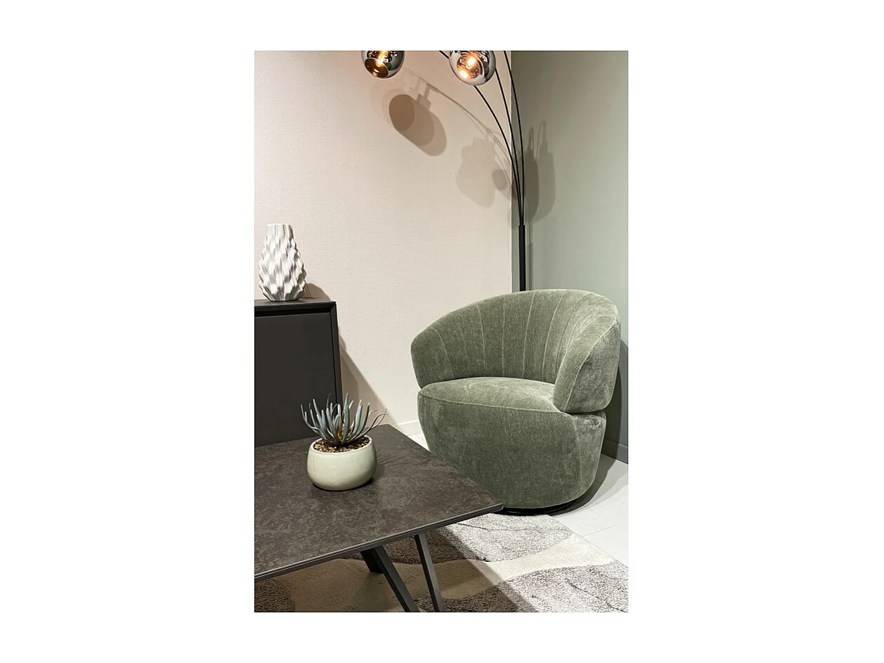 Fauteuil rond pivotant 360° tissu doux microfibre vert – COROLLA