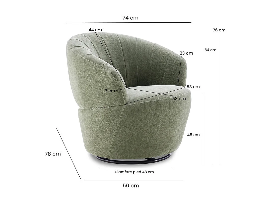 Fauteuil rond pivotant 360° tissu doux microfibre vert – COROLLA