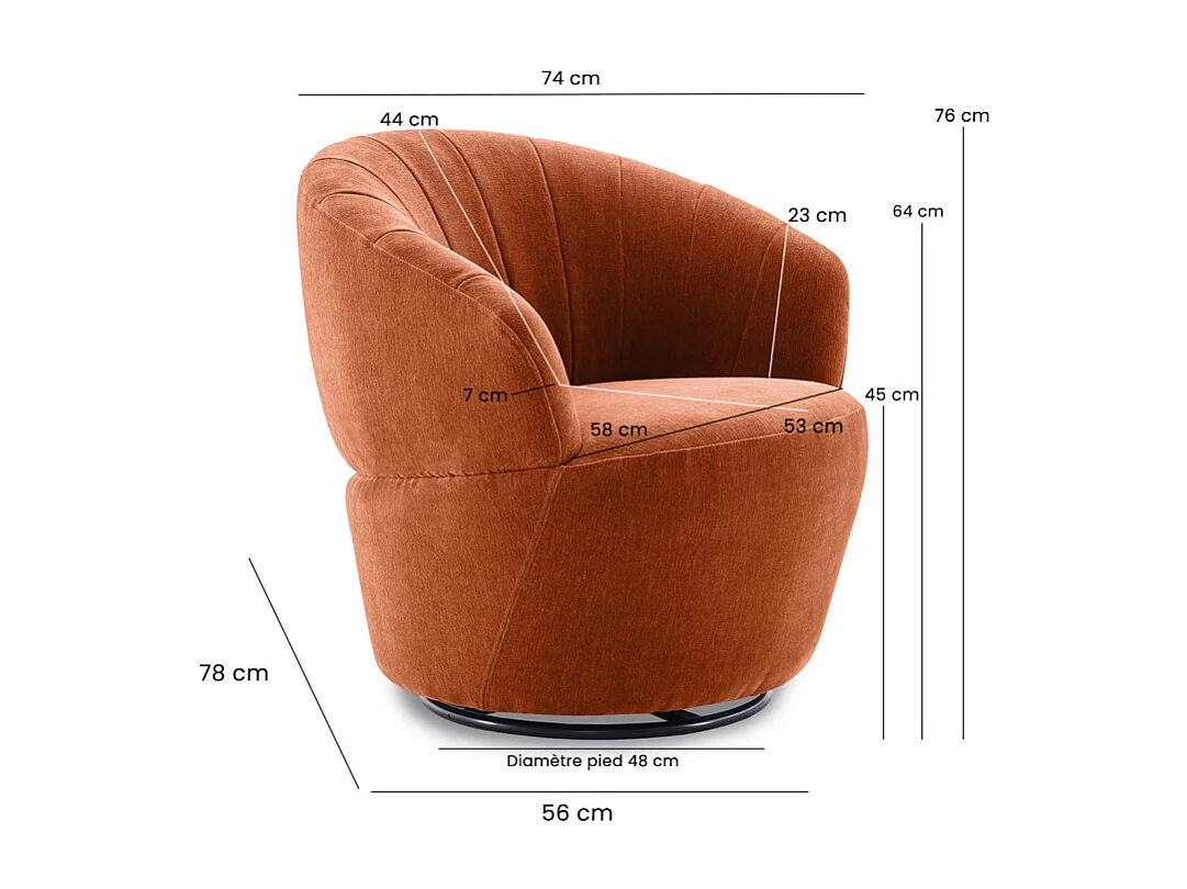 Fauteuil rond pivotant 360° tissu microfibre terracotta – COROLLA