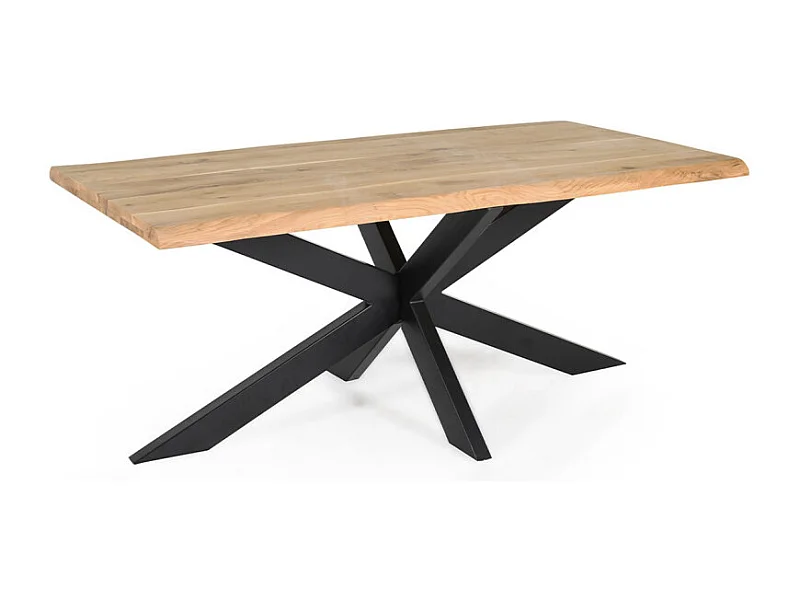 Table 180 x 90 cm bois de chêne et pied croix en métal noir - OTTAWA